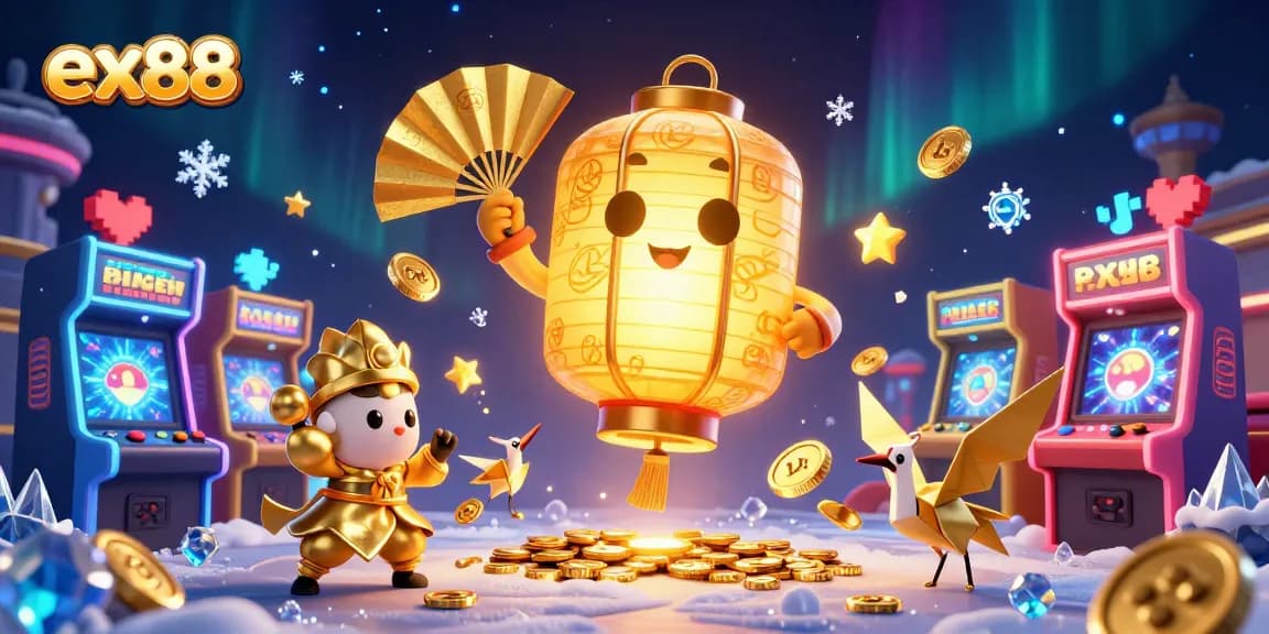 Experience the vibrant ex88 casino world with golden lantern spirits and exciting gaming elements.