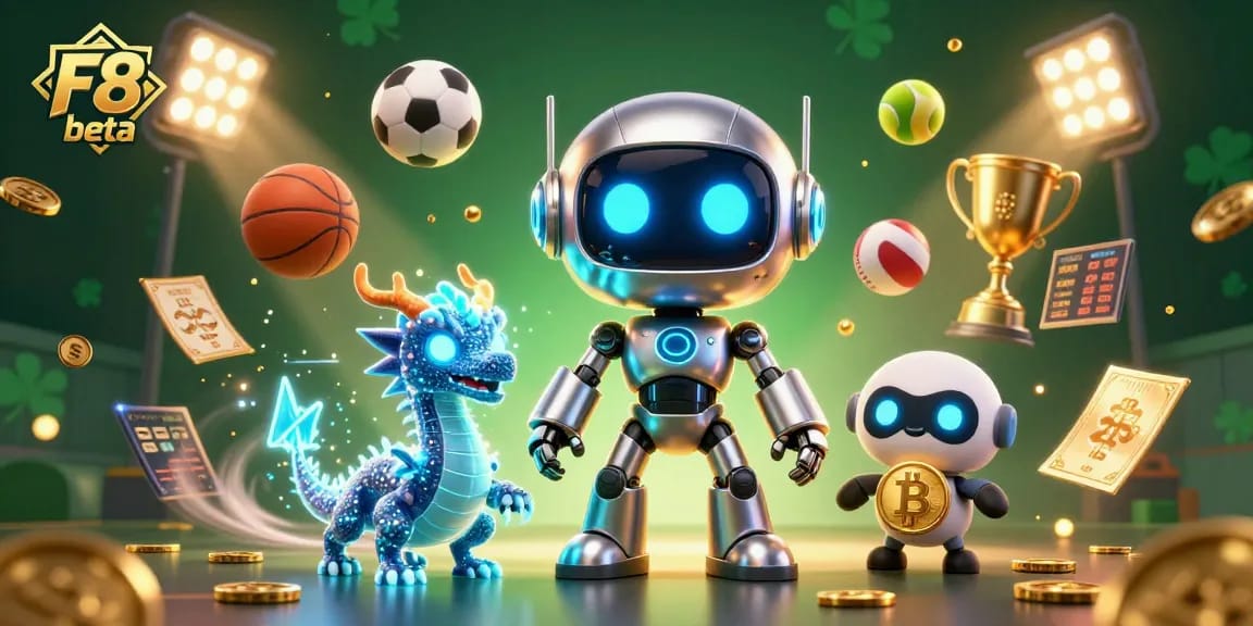 Experience thrilling bets and rewards at F8bet beta with a dynamic 3D gaming illustration.