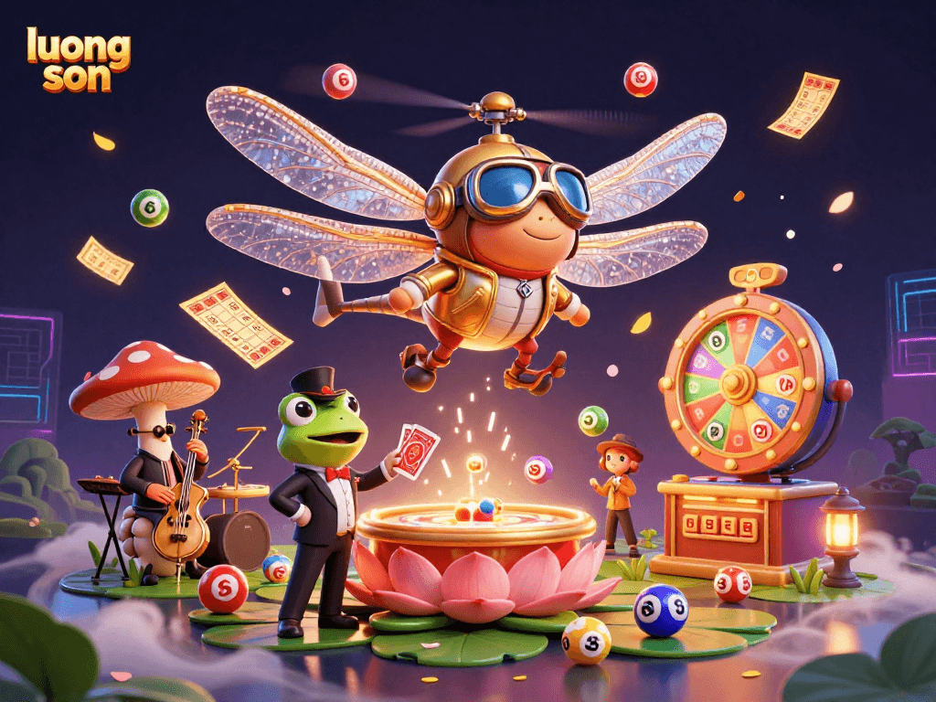 Experience thrilling gameplay with luong son in a dynamic 3D casino scene featuring vibrant lottery balls and engaging characters.