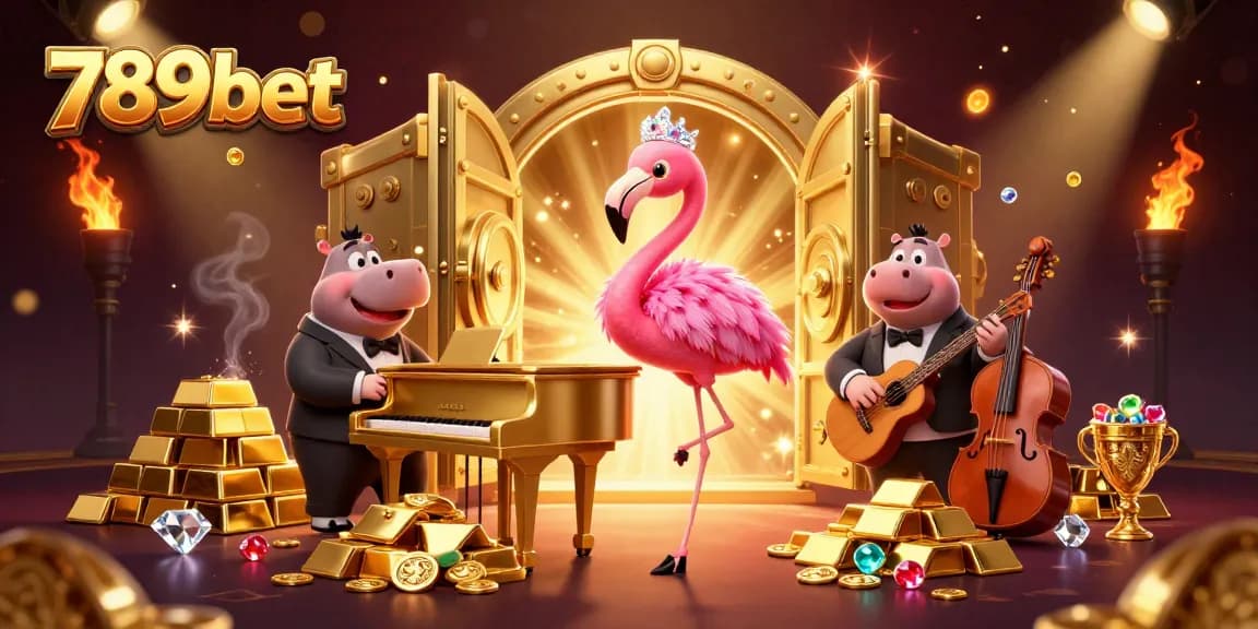 Engage with 789bet's vibrant casino scene featuring dynamic characters and golden treasures.