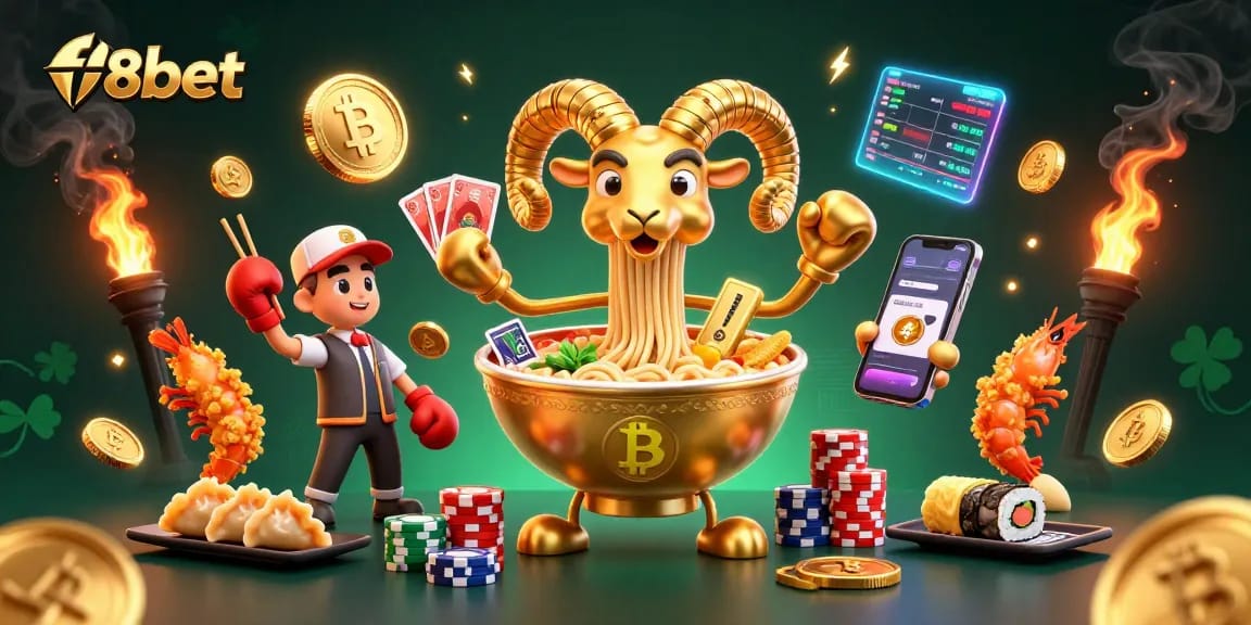 Win big with f8bet in this dynamic 3D illustration of a casino-themed scene featuring characters and crypto elements.