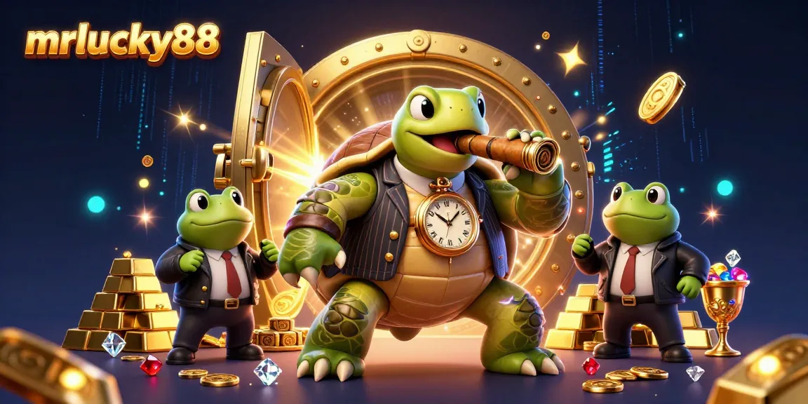 Experience thrilling gameplay with mrlucky88 featuring a cartoon turtle mobster with gold treasures in a vibrant casino setting.