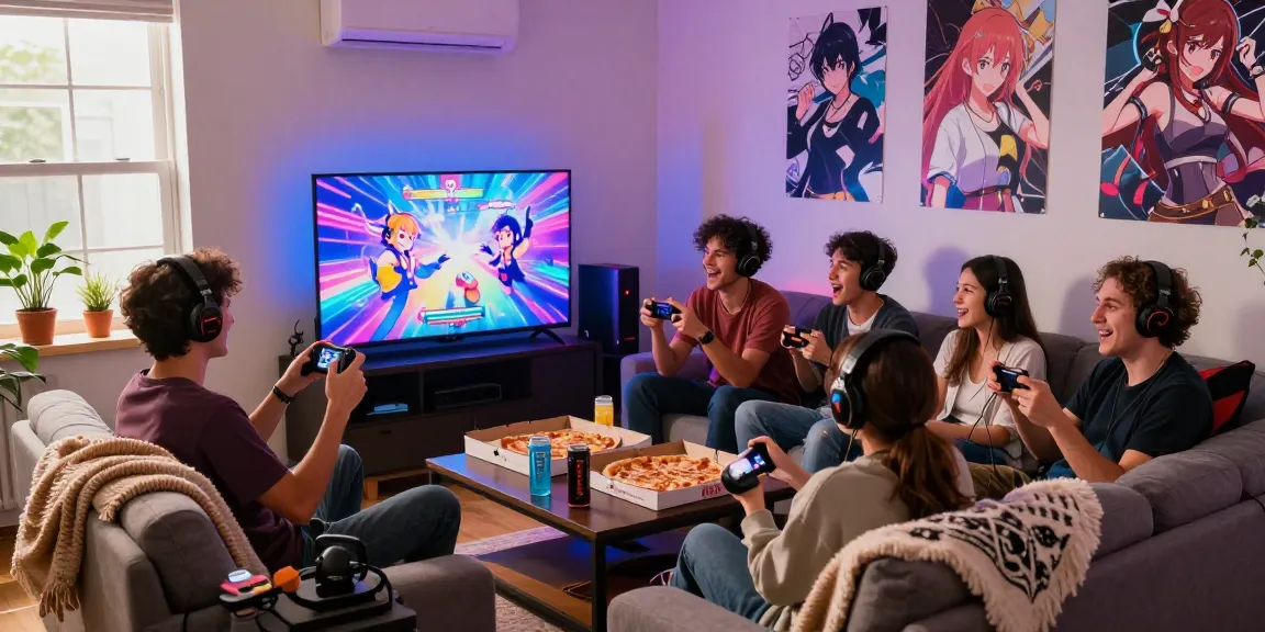 Friends enjoying an ecchi game together in a gaming lounge setting