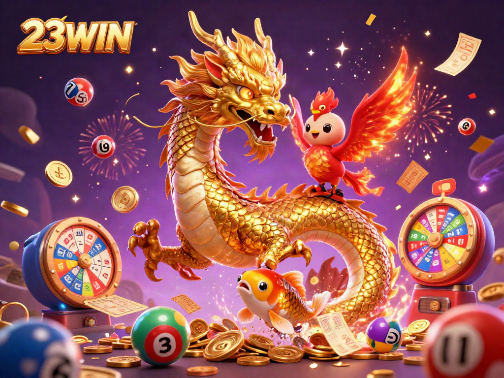 Experience the thrill of gaming at 23WIN with an illustration showcasing vibrant casino elements.