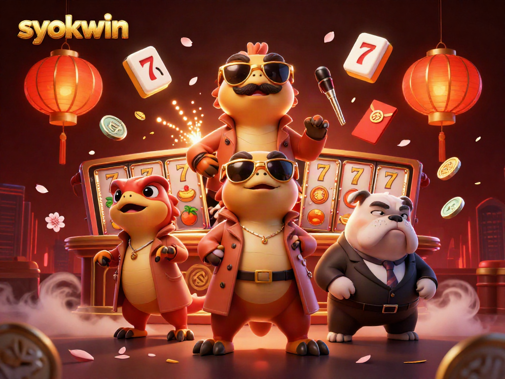 Engage with syokwin's thrilling slot experience in this vibrant casino illustration.