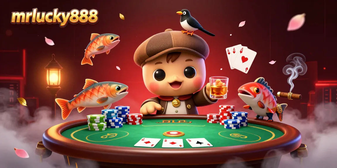 Engage with mrlucky888 at a vibrant 3D casino scene featuring cartoon characters and playful gambling elements.