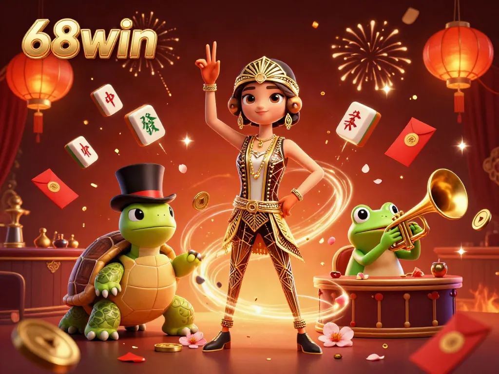 Experience thrilling gaming action at 68win, featuring vibrant characters and festive visuals.