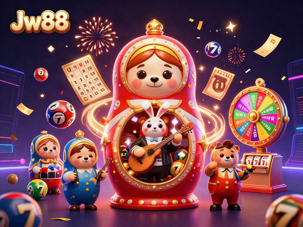 Engage in thrilling gaming adventures at Jw88 with vibrant casino elements and animated characters.